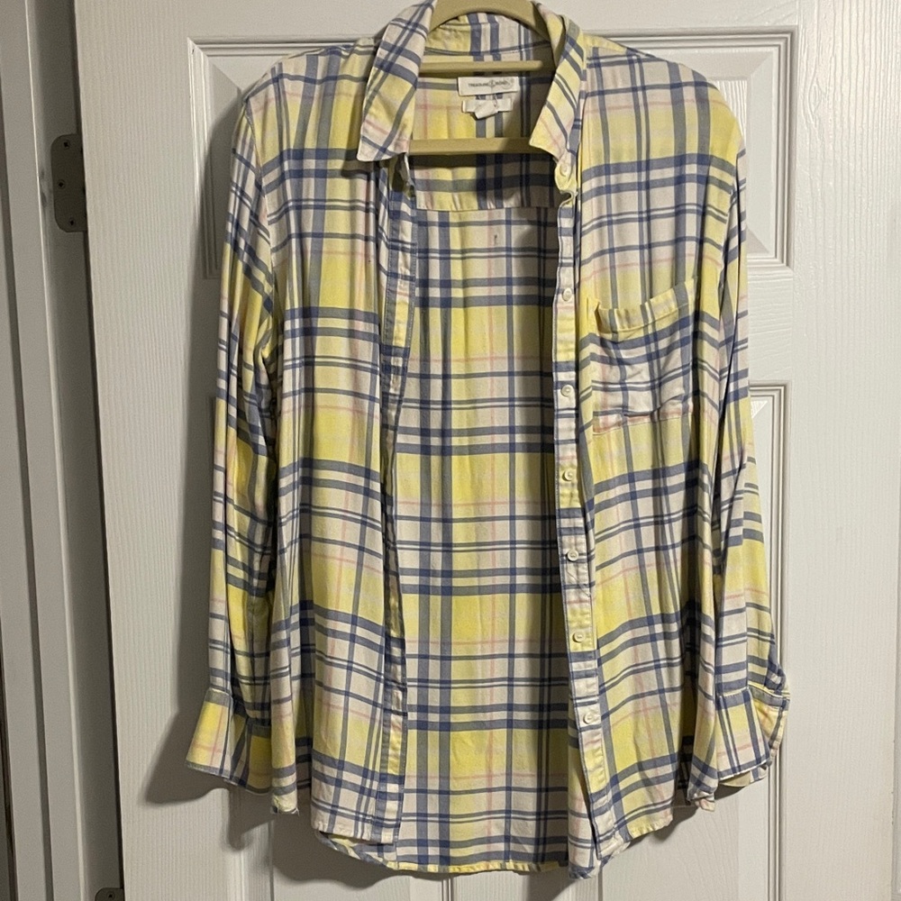 Yellow and Blue Plaid Womens Shirt